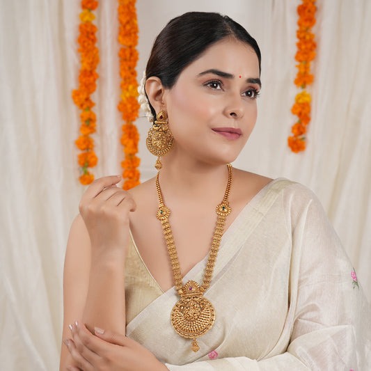 Long antique gold lord krishna necklace set I Temple Jewellery